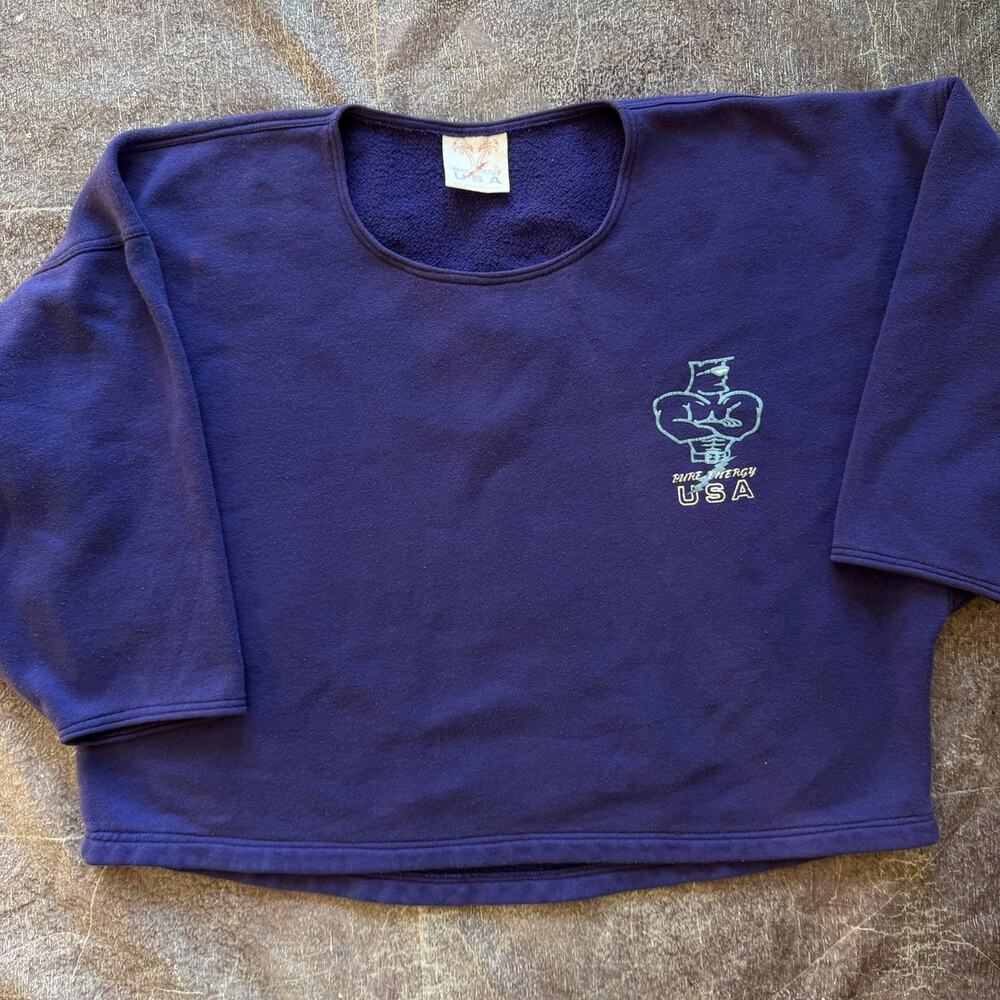 Men's Vintage 90's Pure Energy USA Purple Lifting T Shirt Sweatshirt Tee Sz OSFA